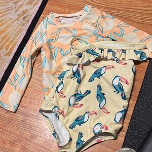 Tropical Bird Print Swimsuit Set